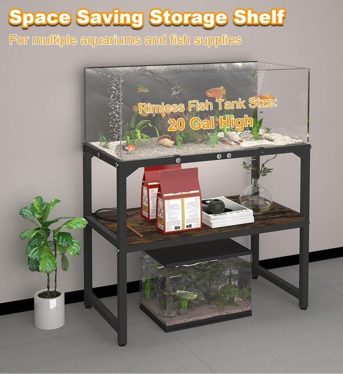 mondazie 20 gallon high rimless fish tank stand with shelf black 24" l x 12" w x 20.5" h
