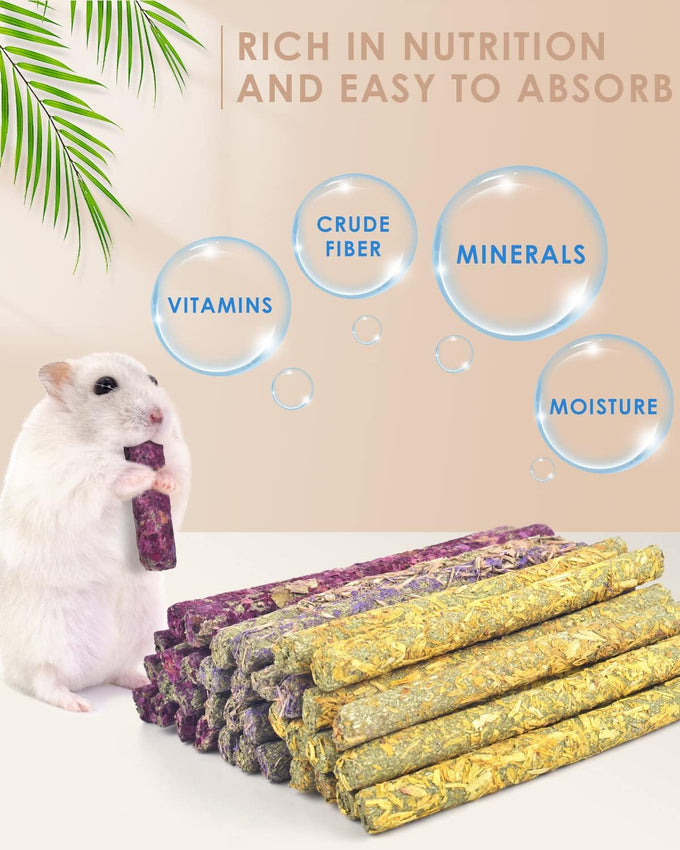 Bissap 36PCS rabbit chew sticks, mixed natural flower rose chrysanthemum and forget-me-not treats for small animals molar snacks
