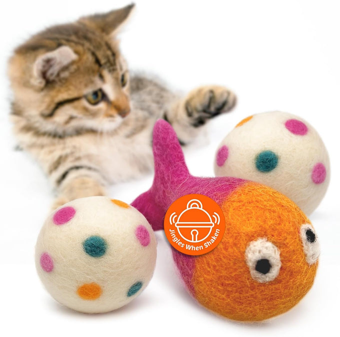 hustle & blush love ewe 3 pack 2 inch hand made felted cat toys for indoor play and exercise