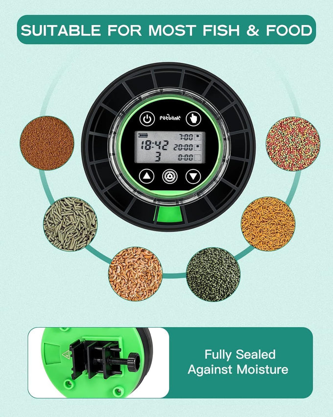 petbank automatic fish feeder for betta aquarium usb rechargeable auto food dispenser with precision feeding timer lcd display