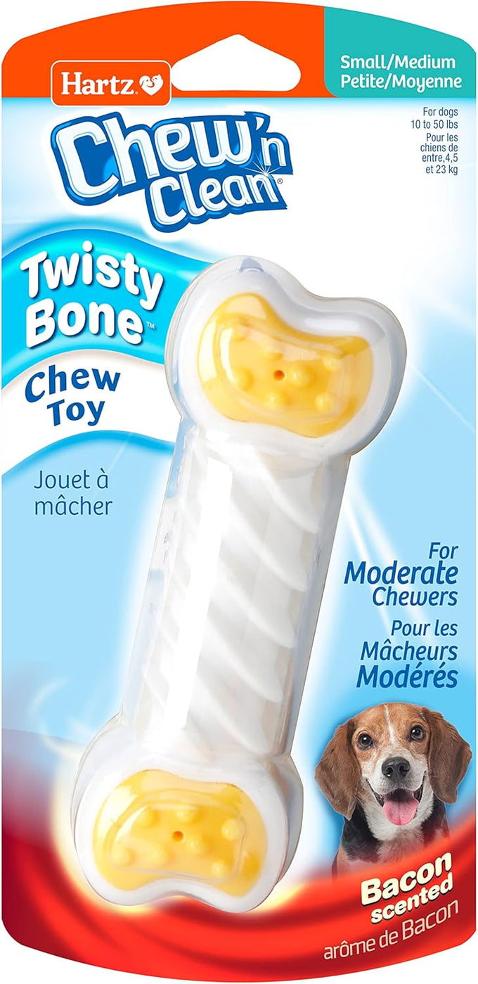 Hartz Chew 'n Clean Twisty Bone Dog Chew Toy, Bacon Scented, Extra Small for Moderate Chewers