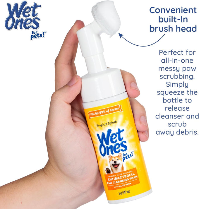 Wet Ones for Pets 5 Ounce Antibacterial Dog Paw Cleaner with built-in Scrubber Brush, Tropical Splash Scent