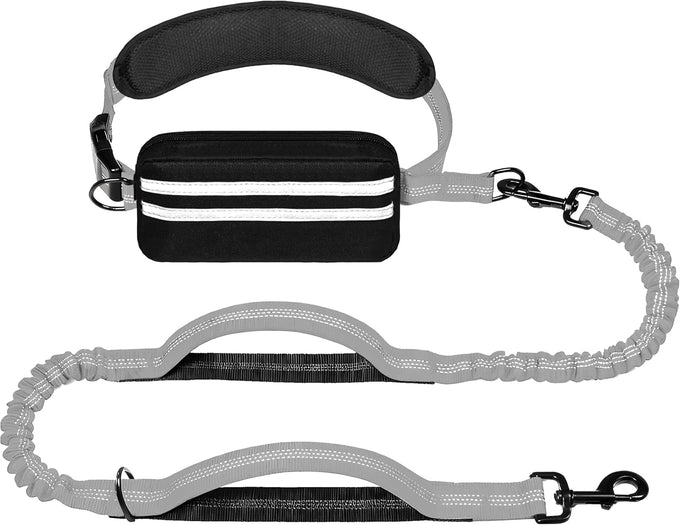 Lievuiken Hands Free Dog Leash with Zipper Pouch for Large Dogs, Adjustable Waist Belt, Black