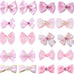 pink dog hair bows set with rubber bands, 10 pairs, 20 pieces, handmade mix style for small, medium, large dogs
