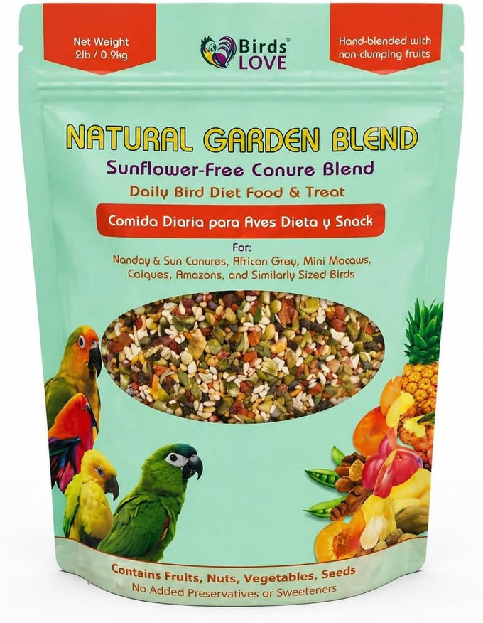 Cockatiels and Green Cheek Conures love 2lb All Natural Garden Blend Bird Food, no added preservatives or sweeteners