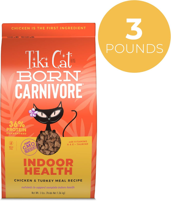 Tiki Cat Born Carnivore high protein indoor chicken and turkey grain-free kibble for cats 3 lb bag