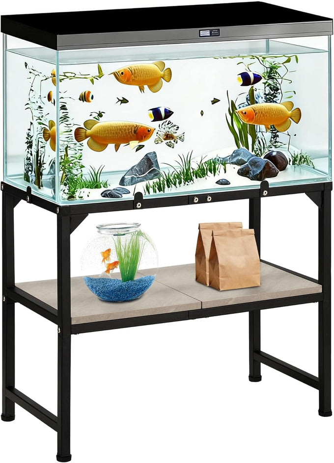 metal aquarium stand 24x12x20.27 inches non-slip foot and wooden shelf for 10-20 gallon fish tank