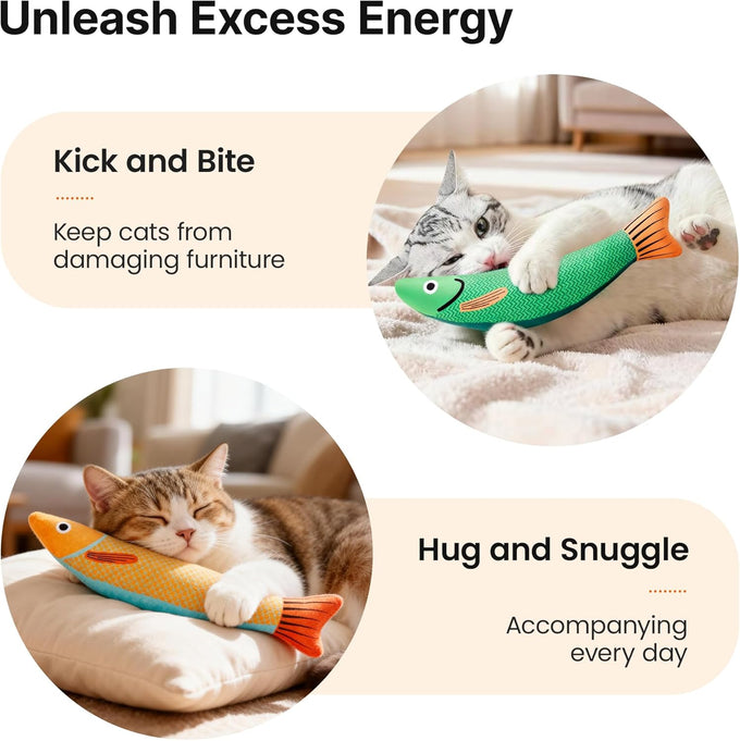 Potaroma 9.4 Inches Catnip Crinkle Soft Plush Cat Toys Saury Fish Kicker for All Breeds Interactive Kitten Indoor Exercise Toy 3 Pack