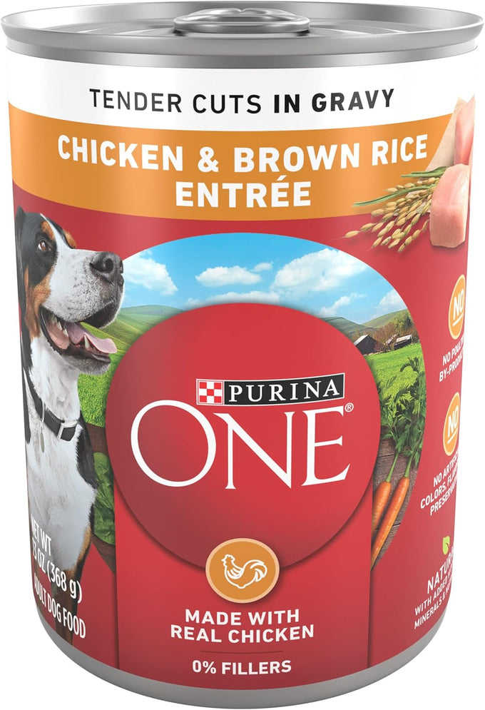 Purina One natural high protein dog food, tender cuts in gravy chicken and brown rice entrée, 13 oz, pack of 12