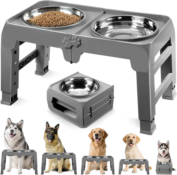 Comeso Elevated Dog Bowls for Small Medium Dogs with 3-Height Adjustable Stand and 2 Stainless Steel Bowls, Black
