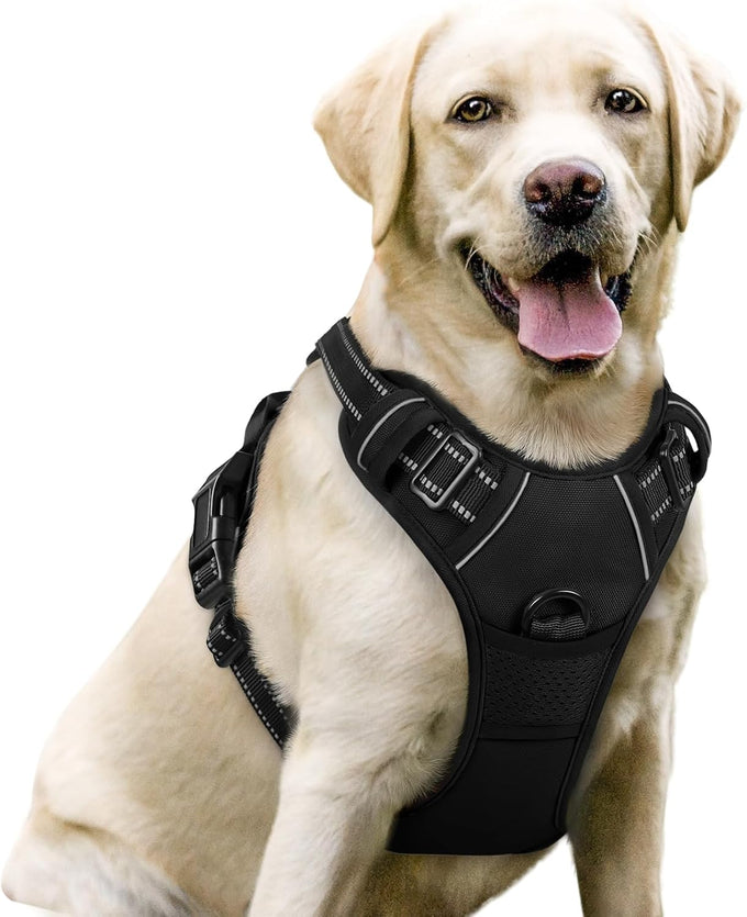 rabbitgoo dog harness no pull black large adjustable soft padded reflective oxford vest for labrador german shepherd