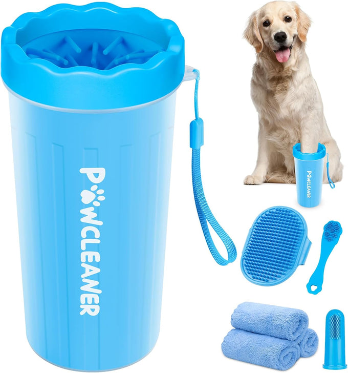 Professional 7-in-1 dog paw cleaner for medium-sized dogs, fits paws 1.5 to 2.5 inches wide, blue