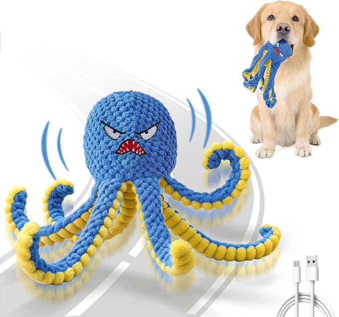 Blue Interactive Octopus Dog Toy, USB Rechargeable, Automatic Jumping, Not for Aggressive Chewers