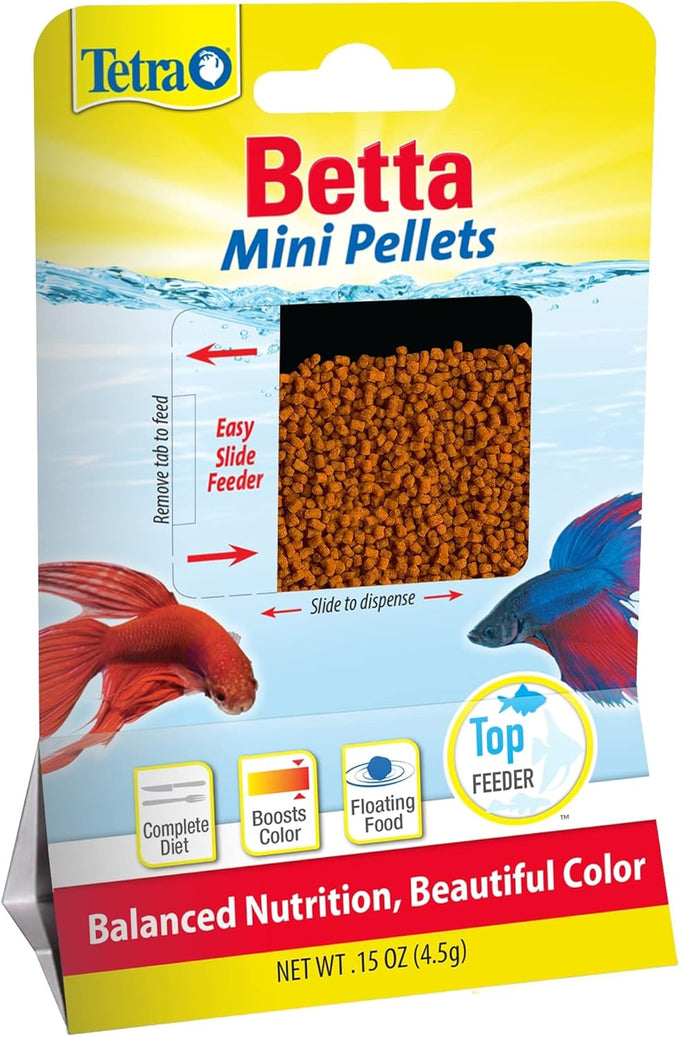 TetraBetta PLUS Floating Mini Pellets, nutritionally balanced diet for betta fish and top-water feeders, 1.2 ounces