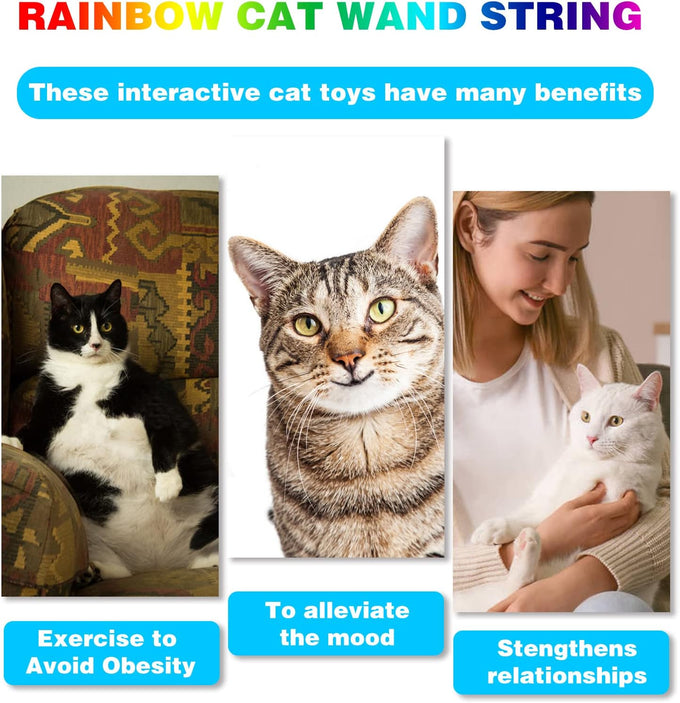 cat wand toys, colorful teaser wand string for exercise kitten stick kitty rope toy, 2-pcs set