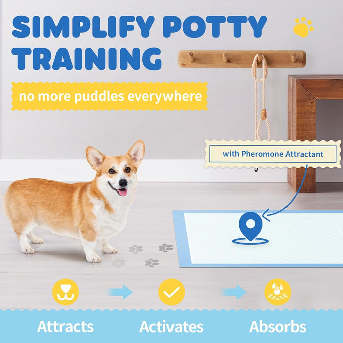powools 100-pack x-large puppy pads for dogs potty training with leak-proof quick-dry design and 6-layer wee wee pads