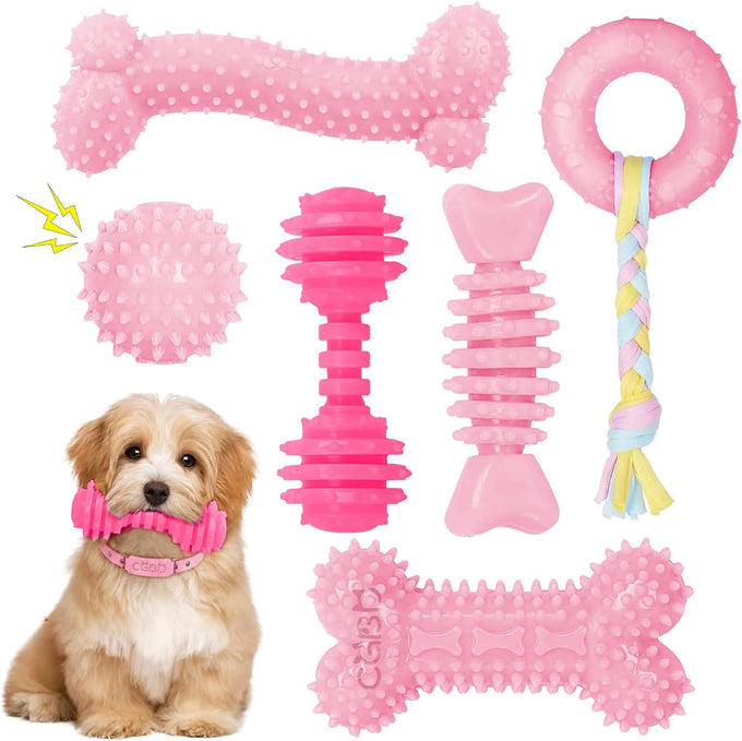 6 pack cute pink small dog toys for puppies, upgraded soft durable chew toys for small dogs