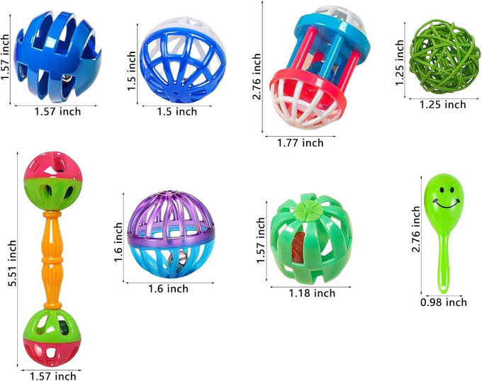 22-piece parakeet bird toy set with colorful bell and rattan balls, safe, non-toxic materials for small birds