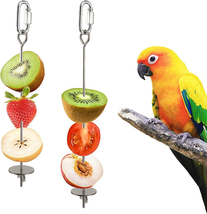 3-Pcs Stainless Steel Parrot Fruit & Vegetable Skewer Toy 6.9in/17.5cm, 8.9in/22.5cm, 10.8in/27.5cm