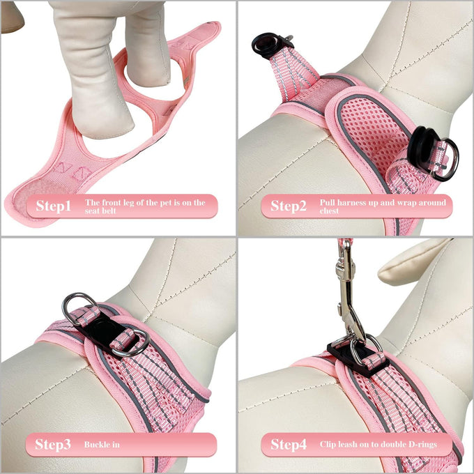 Yimeis No Pull Soft Mesh Pet Harness and Leash Set for Small Medium Large Dogs and Cats, Pink, X-Small