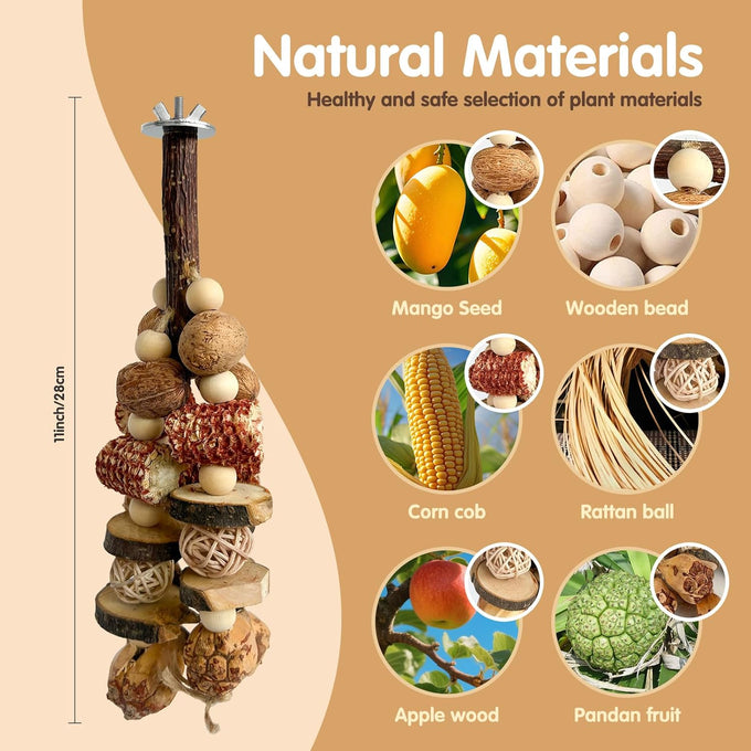 natural apple wood parrot chew toy multi-functional cage hanging foraging toy for small medium birds