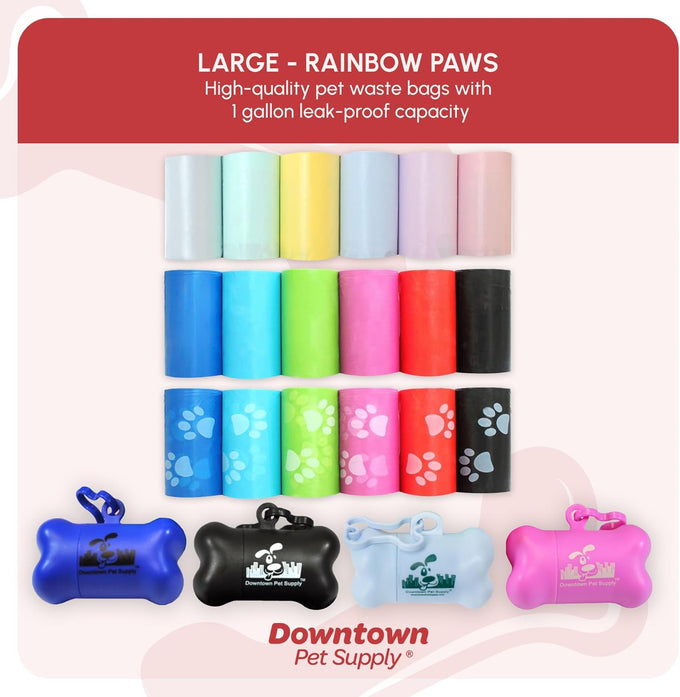 Downtown Pet Supply Poop Bags for Dogs with Leak-Proof Dispenser, 180 Count, Rainbow, 12.5" x 8.5"