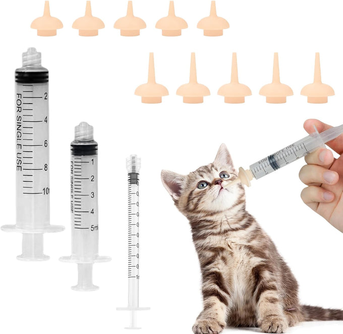 pet feeding syringe with silicone nipple 5ml and 10ml syringes for newborn kittens puppies and small animals