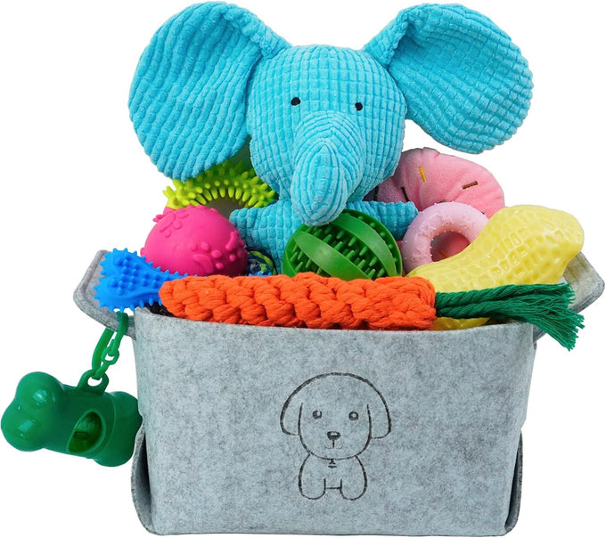 mrsohret 20pcs puppy chew toys for teething dog rope treat balls plush squeaky toys for small medium dogs