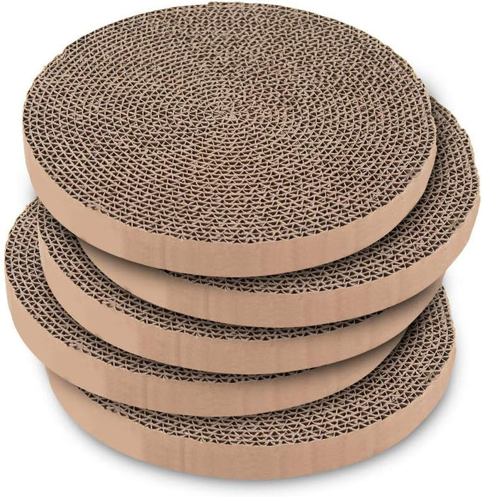Catify Pet Supplies Cat Scratcher Replacement Pads, 5 Pack, Round, 10 x 10, Heavy Duty, Durable Cardboard