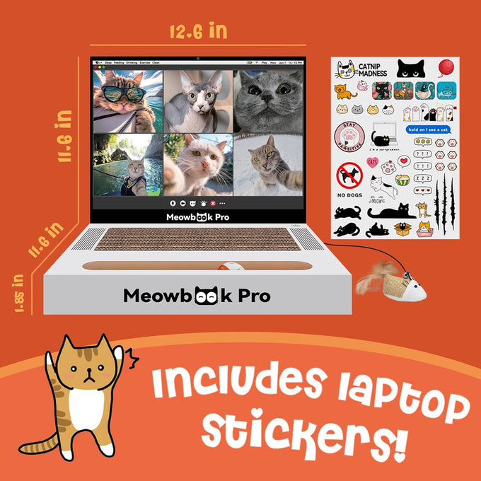 cat laptop scratcher 3-in-1 cardboard interactive kitten toy with mouse jingle ball stickers