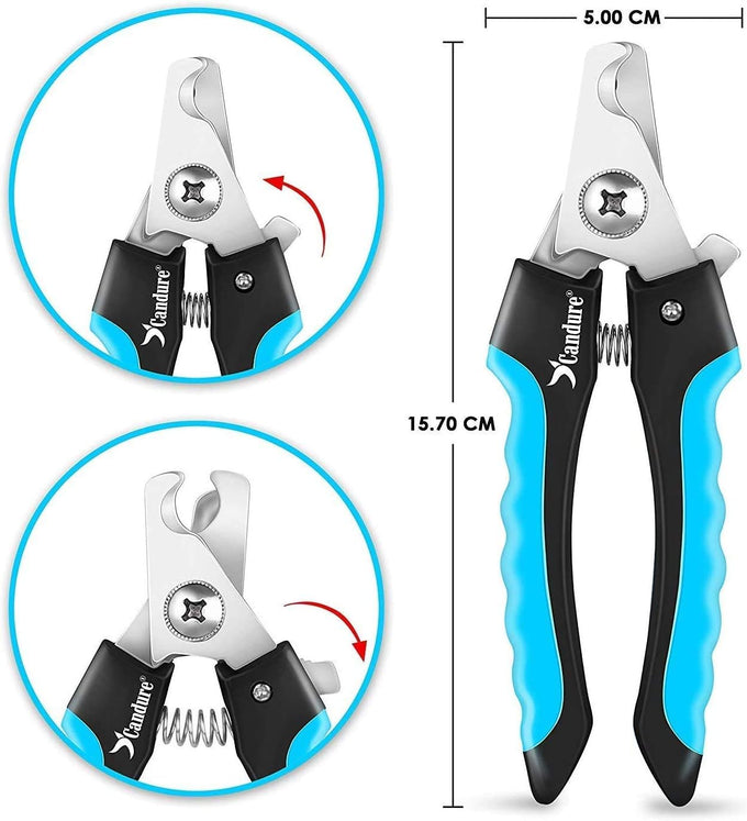 Candure pet nail clippers with safety guard for medium-large breeds, nail file, and ergonomic design