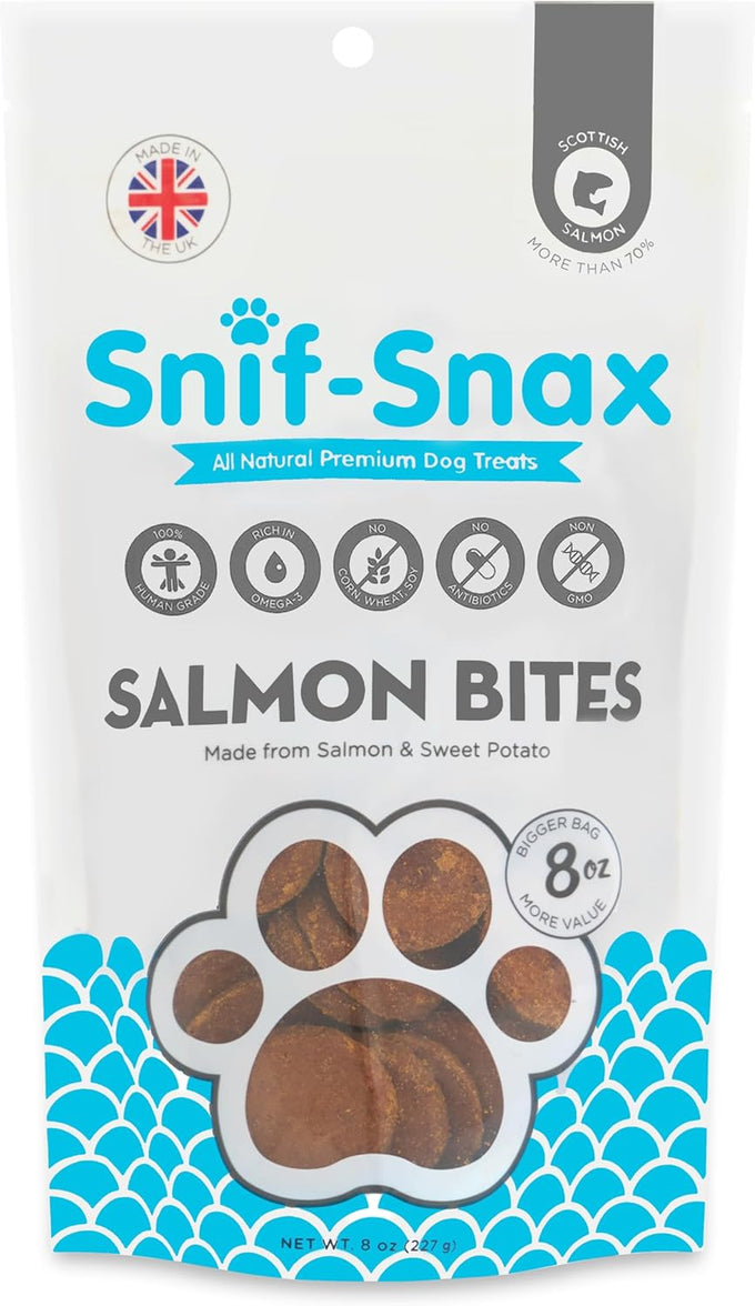 Snif-Snax Salmon Bites Dog Treats, All Natural, Human Grade, Grain Free, High Protein, Soft Salmon Snacks