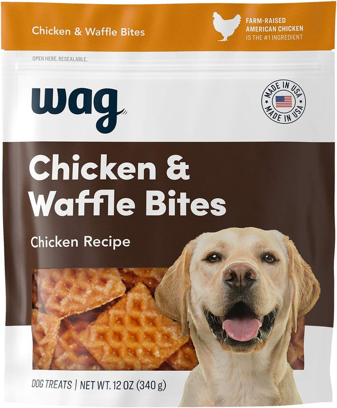 Amazon Brand Wag Dog Treats Chicken and Waffle Bites Farm-Raised Chicken Resealable Pack 24 Oz