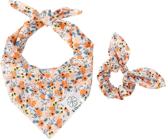 E-clover cute flower dog bandana with matching scrunchie for medium to large dogs - 27.5''x19.3''