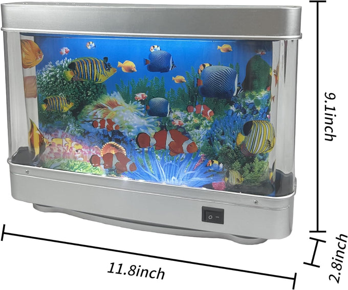 Tokenkuko fake motion fish tank mini aquarium night light with moving fish, tropical decor lamp for kids, US plug