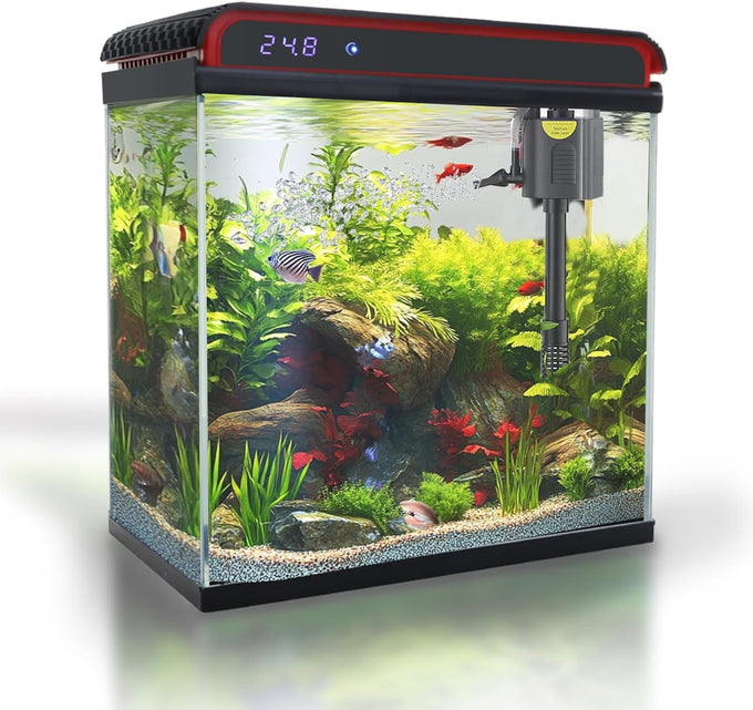 Betta fish tank self cleaning glass 2 gallon small nano aquarium starter kit with led light and whisper filters