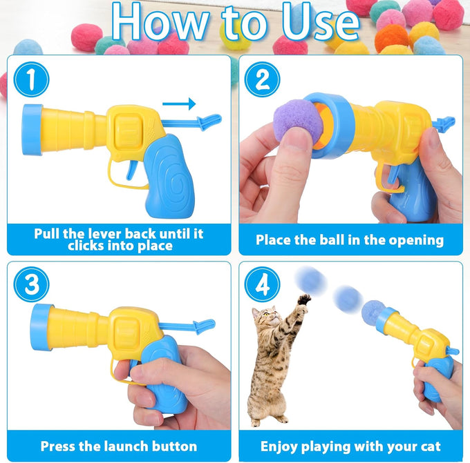 Mity rain 102PCS soft plush cat ball launchers & pom pom balls interactive cat toy set for indoor cats