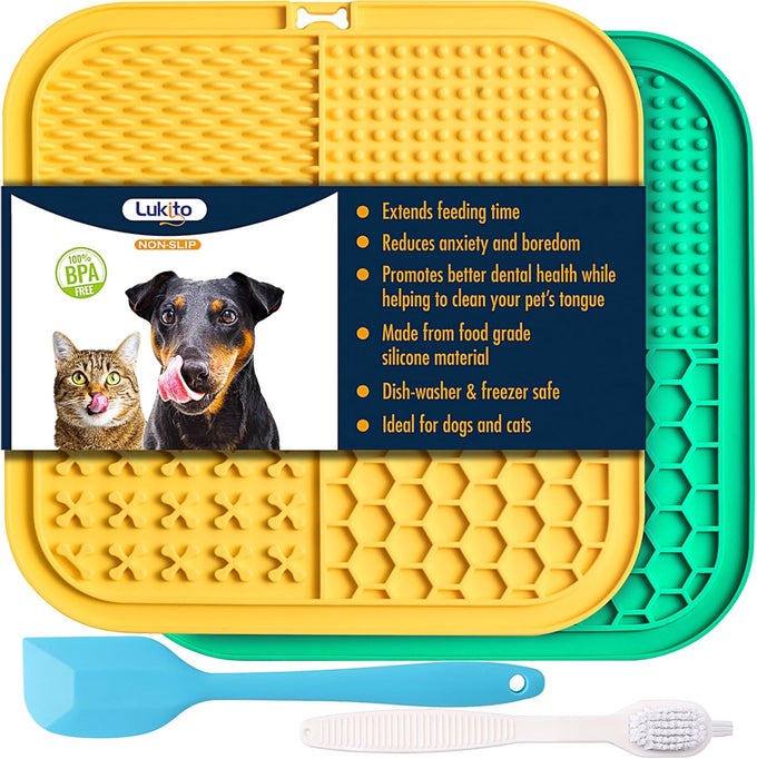 LUKITO 2-pack lick mats for dogs & cats with suction cups and textured surfaces, perfect for anxiety relief and slow feeding