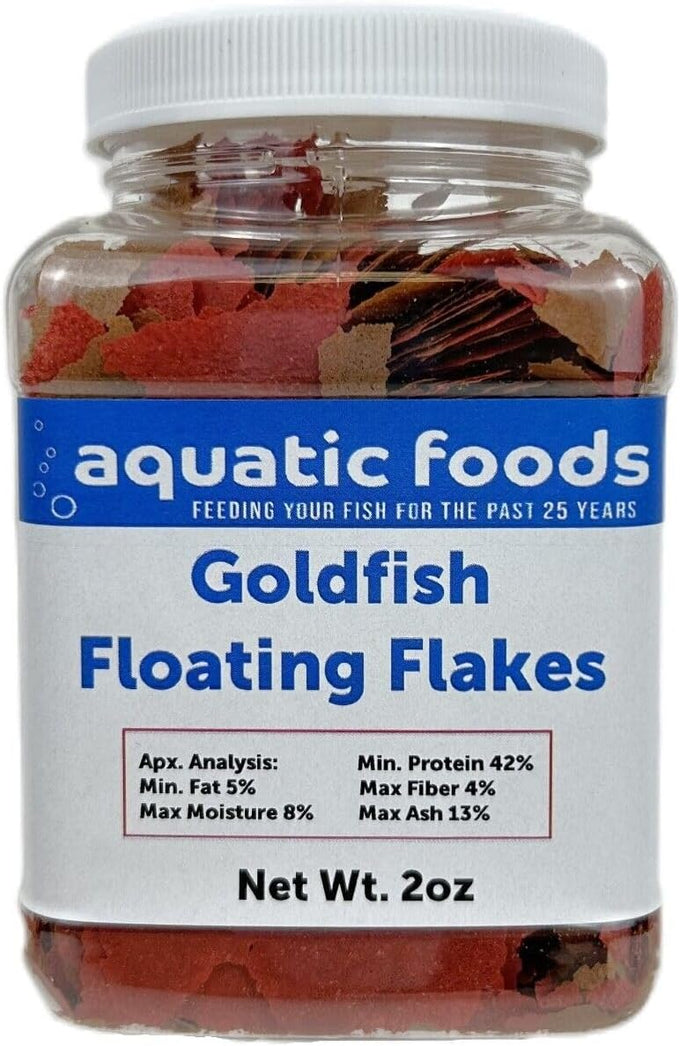 Goldfish flakes, 42% protein color enhancing spirulina flakes, aquatic pond food, koi goldfish aquarium fish, 2oz small jar
