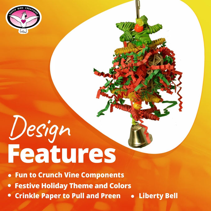 Super Bird Creations SB971 Xmas Crinkle Little Star Bird Toy, 6 inch, Small Bird Size, Festive Holiday Design
