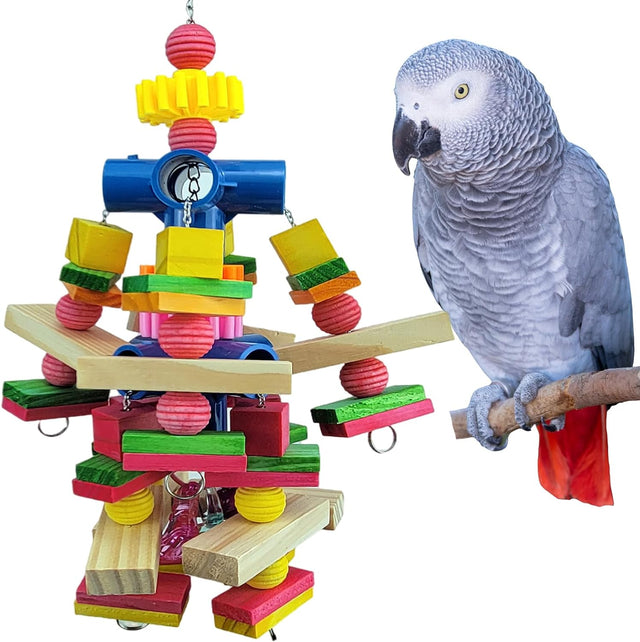 Parrot toys for African grey parrots, cockatoos, small macaws, 100% natural wooden chew toys and bird cage accessories
