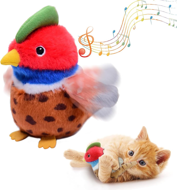Flapping Wings Sparrow Catnip Toy, Touch Activated, Rechargeable, Chirping Bird Interactive Toy for Kittens and Small Dogs
