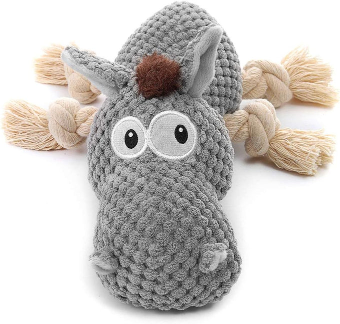 Sedioso Donkey Squeaky Dog Toy, Grey, Lightweight, Natural Cotton, Waterproof, for Small to Large Dogs