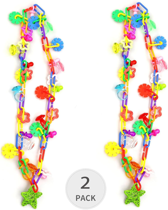2-Pack Rainbow Bird Necklace Toy Chewing Accessory for Small Sized Birds, Cage Links, Climbing Chain