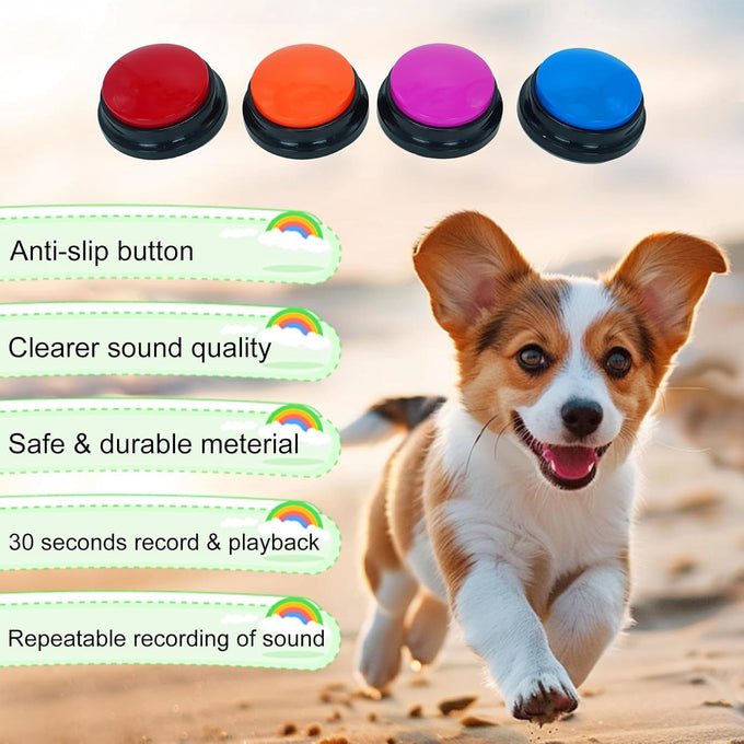 Gelabur set of 4 dog buttons for communication, voice recordable and classroom activities, pet training talking buttons starter set