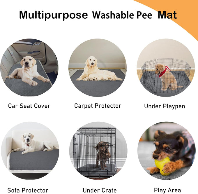 loobani 2 packs extra large reusable dog mat for floor, non-slip washable pee pads for dogs, gray, 36x48 inches
