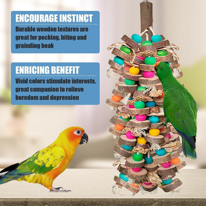 18inch multicolored wooden blocks parrot cage bite toy for macaws conures african greys