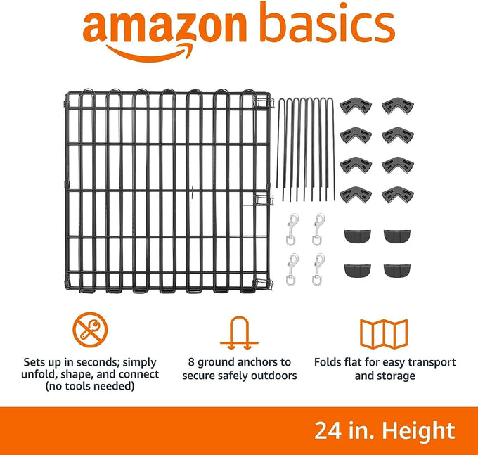 Amazon Basics Foldable Octagonal Metal Exercise Dog Playpen, 8 Panels, Extra Small, 24x24 Inches, Black