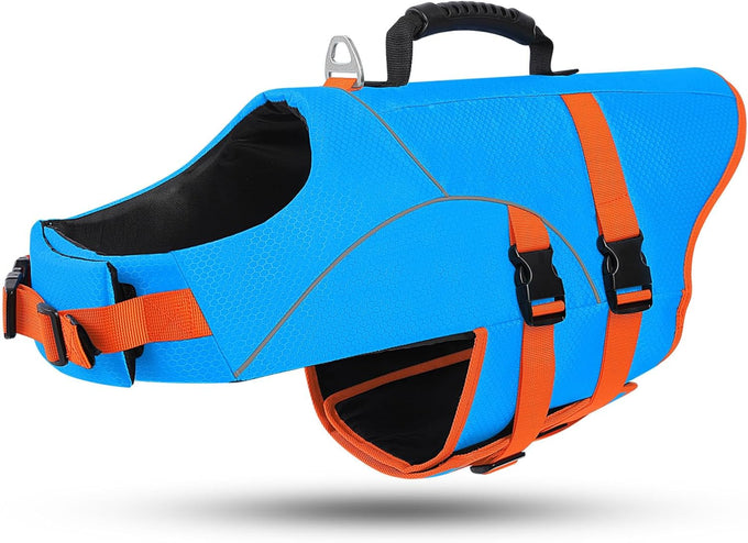 Asenk Dog Life Jacket for Swimming, Boating, Reflective & Adjustable, Small to Large Dogs, Blue, Size S
