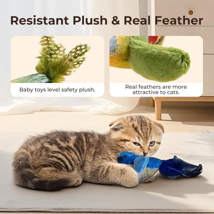 2-pack green and blue bird cat toys for indoor cats' natural hunting instincts with realistic chirping sounds